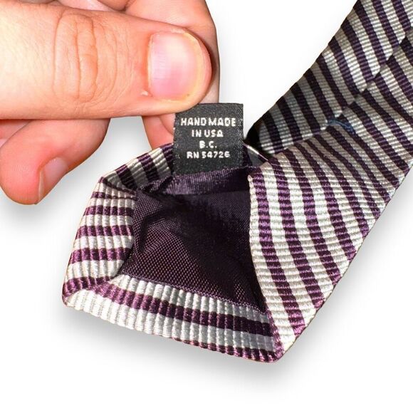Keys & Lockwood Purple & Silver Rep Stripe Handmade in USA Neck Tie - Picture 6 of 6